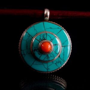 PA184 Pendentif Tibétain Argent Massif Turquoise Corail – Image 4