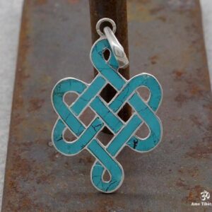 PA50 Pendentif Argent Massif Nœud Sans Fin Signes Auspicieux Turquoise – Image 1