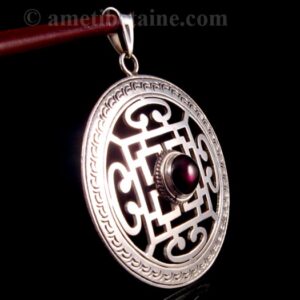 PA316 Pendentif Argent Massif Mandala Grenat – Image 4