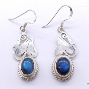 BdOA124 Boucles d’Oreille Tibétaines Argent Massif Labradorite – Image 1