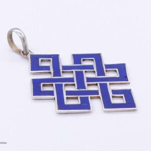 PA59 Pendentif Argent Massif Nœud Sans Fin Signes Auspicieux Lapis Lazuli – Image 6