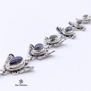 BRA84. Bracelet Tibétain Argent Massif Papillon Labradorite – Image 2