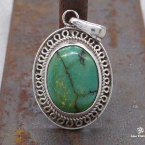 PA327 Pendentif Tibétain Argent Massif Turquoise – Image 5