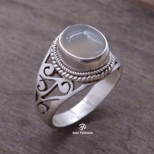 BA232 Bague Tibétaine Argent Massif Quartz. Taille 58 – Image 2
