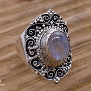 BA274 Bague Tibétaine Argent Massif Pierre de Lune. Taille Réglable – Image 3
