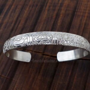 BRA72. Bracelet Tibétain Argent Massif Rhodié Signes Auspicieux – Image 2