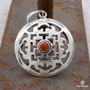 PA282 Pendentif Argent Massif Tibétain Mandala Turquoise – Image 2