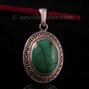 PA327 Pendentif Tibétain Argent Massif Turquoise – Image 1