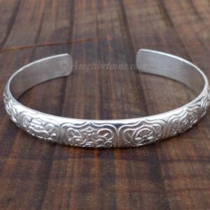 BRA72. Bracelet Tibétain Argent Massif Rhodié Signes Auspicieux – Image 3