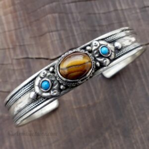 BRD354 Bracelet Tibétain Métal Argenté – Image 1