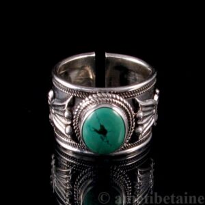 BA147 Bague Tibétaine Argent Massif Turquoise – Image 1