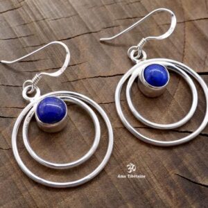 BdOA113 Boucles d’Oreille Tibétaines Argent Massif Lapis Lazuli – Image 1
