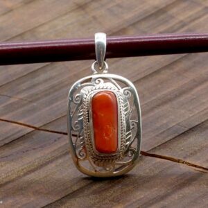 PA398 Pendentif Tibétain Argent Massif Corail – Image 4