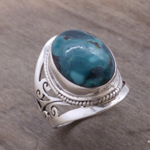 BA173 Bague Tibétaine Argent Massif Turquoise. Taille 59 – Image 7