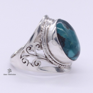 BA173 Bague Tibétaine Argent Massif Turquoise. Taille 59 – Image 5