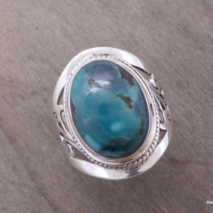 BA173 Bague Tibétaine Argent Massif Turquoise. Taille 59 – Image 1