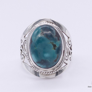 BA173 Bague Tibétaine Argent Massif Turquoise. Taille 59 – Image 3