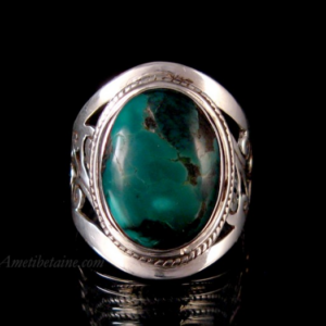BA173 Bague Tibétaine Argent Massif Turquoise. Taille 59 – Image 2