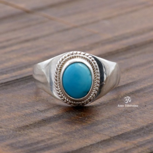 BA210 Bague Tibétaine Argent Massif Turquoise. Taille 54 – Image 3