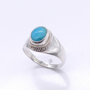BA210 Bague Tibétaine Argent Massif Turquoise. Taille 54 – Image 2