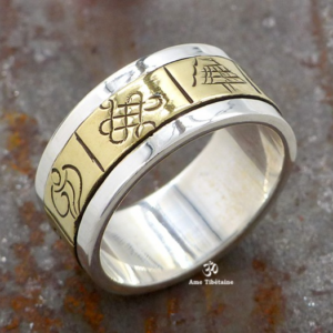 BA217 Bague Tibétaine en Argent Massif Laiton avec Astamangala – Image 6