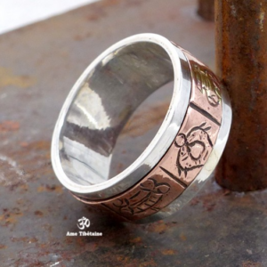 BA265. Bague Tibétaine en Argent Massif Cuivre avec Astamangala – Image 4