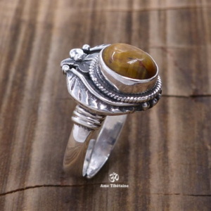 BA275 Bague Tibétaine Argent Massif Oeil de Tigre. Taille Réglable – Image 4