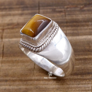 BA279 Bague Tibétaine Argent Massif Oeil de Tigre. Taille 58 – Image 2