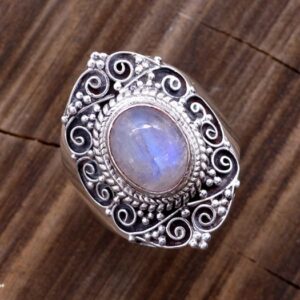 BA274 Bague Tibétaine Argent Massif Pierre de Lune. Taille Réglable – Image 1