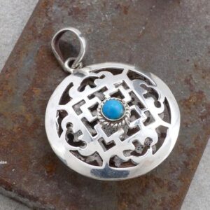 PA282 Pendentif Argent Massif Tibétain Mandala Turquoise – Image 3
