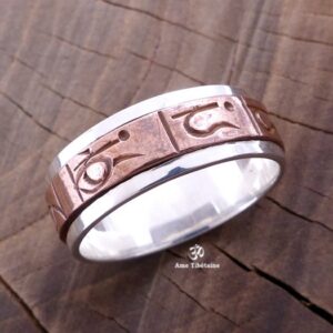 BA152 Bague Argent Massif Cuivre Mantra Dorje Vajra – Image 5