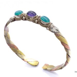 BRD260 Bracelet Tibétain Métal Argenté Cuivre Laiton – Image 4