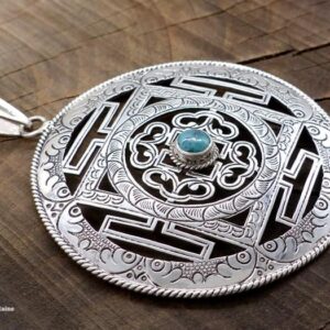 PA311 Pendentif Argent Massif Mandala Turquoise – Image 2