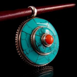 PA184 Pendentif Tibétain Argent Massif Turquoise Corail – Image 5