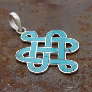 PA50 Pendentif Argent Massif Nœud Sans Fin Signes Auspicieux Turquoise – Image 2