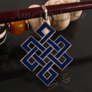 PA59 Pendentif Argent Massif Nœud Sans Fin Signes Auspicieux Lapis Lazuli – Image 1